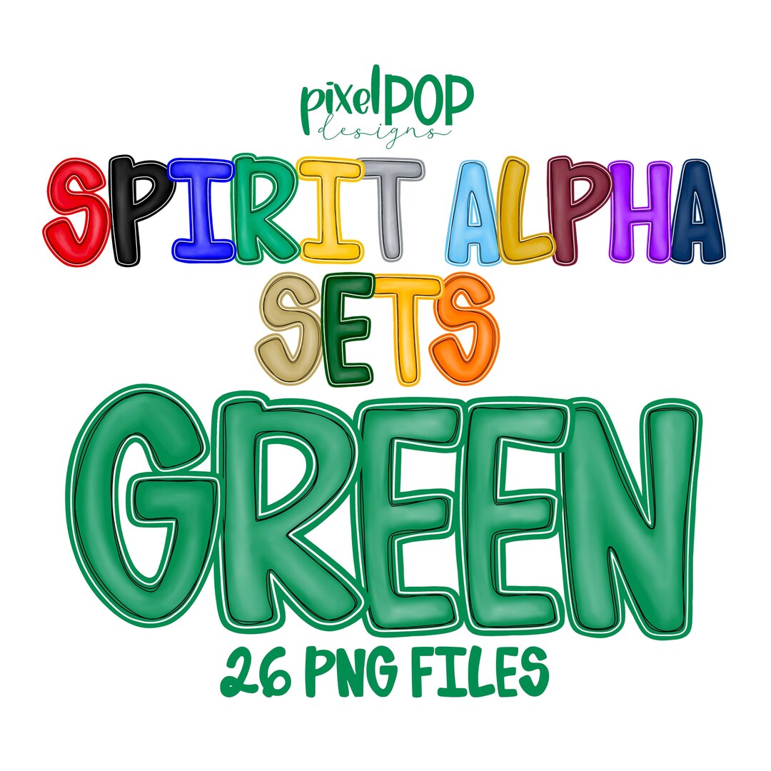 School Spirit Solids PNG Alphabet Set in GREEN Digital Alpha Letter Set ...