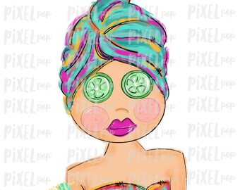 Spa Girl PNG | Caucasian | Cucumber Eyes | Spa | Pamper PNG | Pamper Art | Sublimation PNG | Digital Download | Printable Art | Clip Art