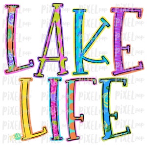 Lake Life Colorful PNG | River Art | Lake Design | Sublimation Design | Hand Drawn Art | Digital Download | Printable Art | Clip Art