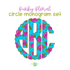 Conjunto de monogramas florais e recortados Funky | Fonte de monograma digital | Pintado à mão | PNG | Letra de rabisco de sublimação | Letras de transferência