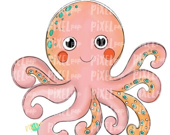 Peach Octopus Art PNG | Octopus | Octopus Art | Octopus Sublimation | Octopus Design | Octopus Clip Art | Octopus Doodle | Digital Fish Art