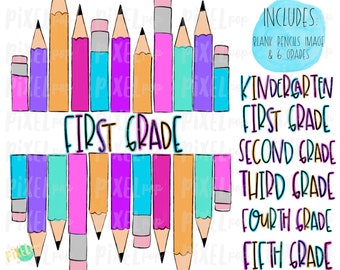 Stacked Pencils with Grades Set Pink | School Design | Sublimation | Digital Art | Hand Painted | Digital Download | Printable Artwork | Art