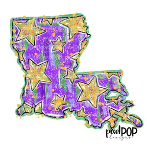 Louisiana State LA Mardi Gras Stars Messy Paint PNG | Mardi Gras Fleur de Lis | Hand Painted | Mardi Gras | Digital Art Download