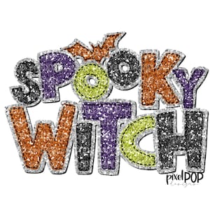 Spooky Witch Sequin Glitter Halloween PNG | Hand Drawn Painted Design | Sublimation PNG | Digital Download | Printable Artwork | Art
