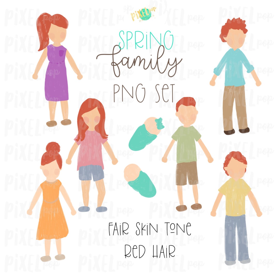 SPRING Fair Skin Red Hair Stick People Figure Family PNG Sublimation ...