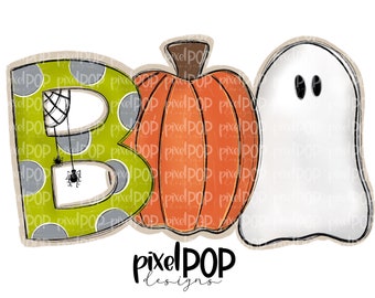 Boo Spider Pumpkin Ghost Halloween PNG | Hand Drawn Sublimation Design | Sublimation PNG | Digital Download | Printable Artwork | Art