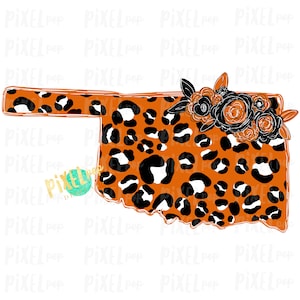 State of Oklahoma Shape Orange Black Leopard Sublimation PNG | Sublimation Design | Heat Transfer | Digital Print | Printable | Clip Art
