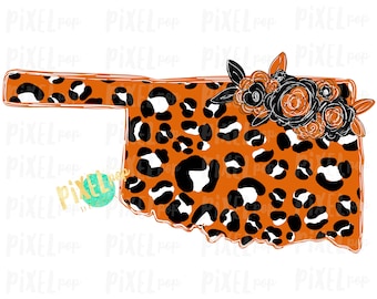 État de l'Oklahoma Sublimation Léopard Noir Orange PNG | Conception par sublimation | Transfert de chaleur | Impression numérique | Imprimable | Clipart