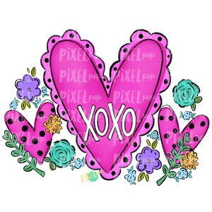 Herzen und Blumen XoXo PNG | Valentinstag Herzen | Valentinstag Kunst | Fröhlichen Valentinstag | Handgemalte digitale Kunst | Digitale Clip-Art