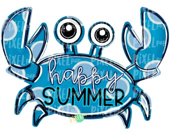 Blue Crab Happy Summer PNG | Crab | Coastal Clip Art | Ocean | Crab Art | Sublimation Design | Digital Download | Printable Art | Clip Art