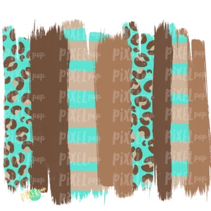May include: Digital clipart featuring a repeating pattern of brown and tan stripes, turquoise blue stripes, and a leopard print. The design is painted in a brushstroke style.