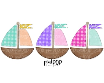 Gingham Sailboat Trio Girl PNG | Boat Digital Art | Summer Sublimation Design | Heat Transfer Art | Digital Download | Printable | Clipart