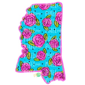 State of Mississippi Shape Blue Floral PNG | Mississippi | Home State | Sublimation Design | Heat Transfer | Digital | Flower Background