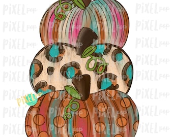 Funky Stacked Pumpkins Orange Sublimation Design | Hand Drawn Design | Sublimation PNG | Digital Download | Printable Artwork | Art