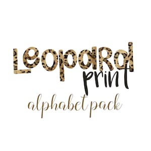 Conjunto de letras do alfabeto digital desenhado à mão com estampa de leopardo | Fonte Alphapack | Aquarela | PNG | Letra de rabisco de sublimação | Letras de transferência