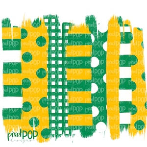 Achtergrond met groene en gele streep polkadot penseelstreek, png | Groene en gele teamkleuren | Overboeking | Digitale afdruk | Afdrukbaar | Clip-ar