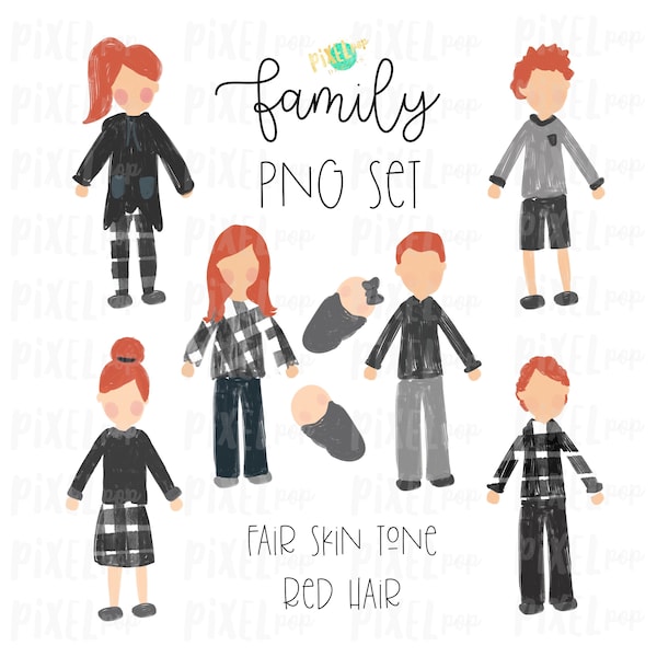 Fair Skin Red Hair Stick Personnes Figure Membres de la famille PNG Sublimation (fr) Ornement de famille (en anglais) Images de portrait de famille (fr) Portrait numérique (Digital Portrait) Art