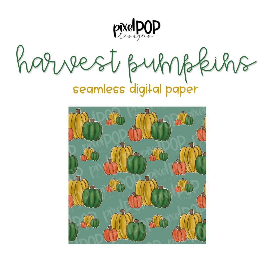 Fall Harvest Pumpkins Seamless Digital Paper PNG | Pumpkin Digital ...