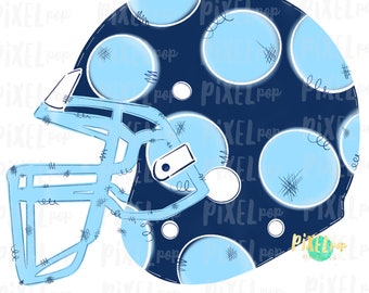 Navy and Light Blue Polka Dot Football Helmet Hand Drawn Sublimation PNG | Digital Design | Transfer | Digital Print | Printable | Clip Art