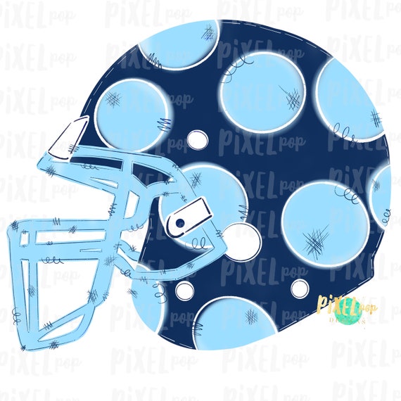 Navy and Light Blue Polka Dot Football Helmet Hand Drawn