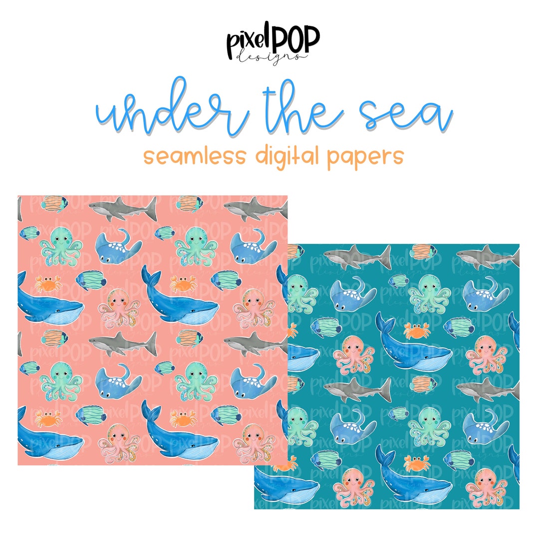 Under the Sea Seamless Digital Papers Set of Two PNG | Ocean Animals ...