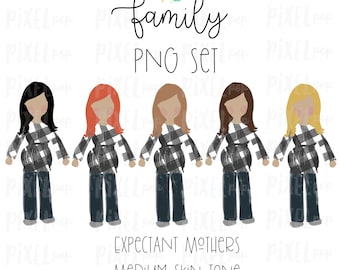Expectant Pregnant Mothers Medium Skin Tone Stick People Figure Family Members PNG | Family Ornament | Family Portrait Images | Digital Art