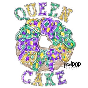 Bolo Rainha Bolo Rei Mardi Gras PNG | Arte de Nova Orleans | Design Pintado à Mão | Design de Mardi Gras | Download Digital | Clip Art
