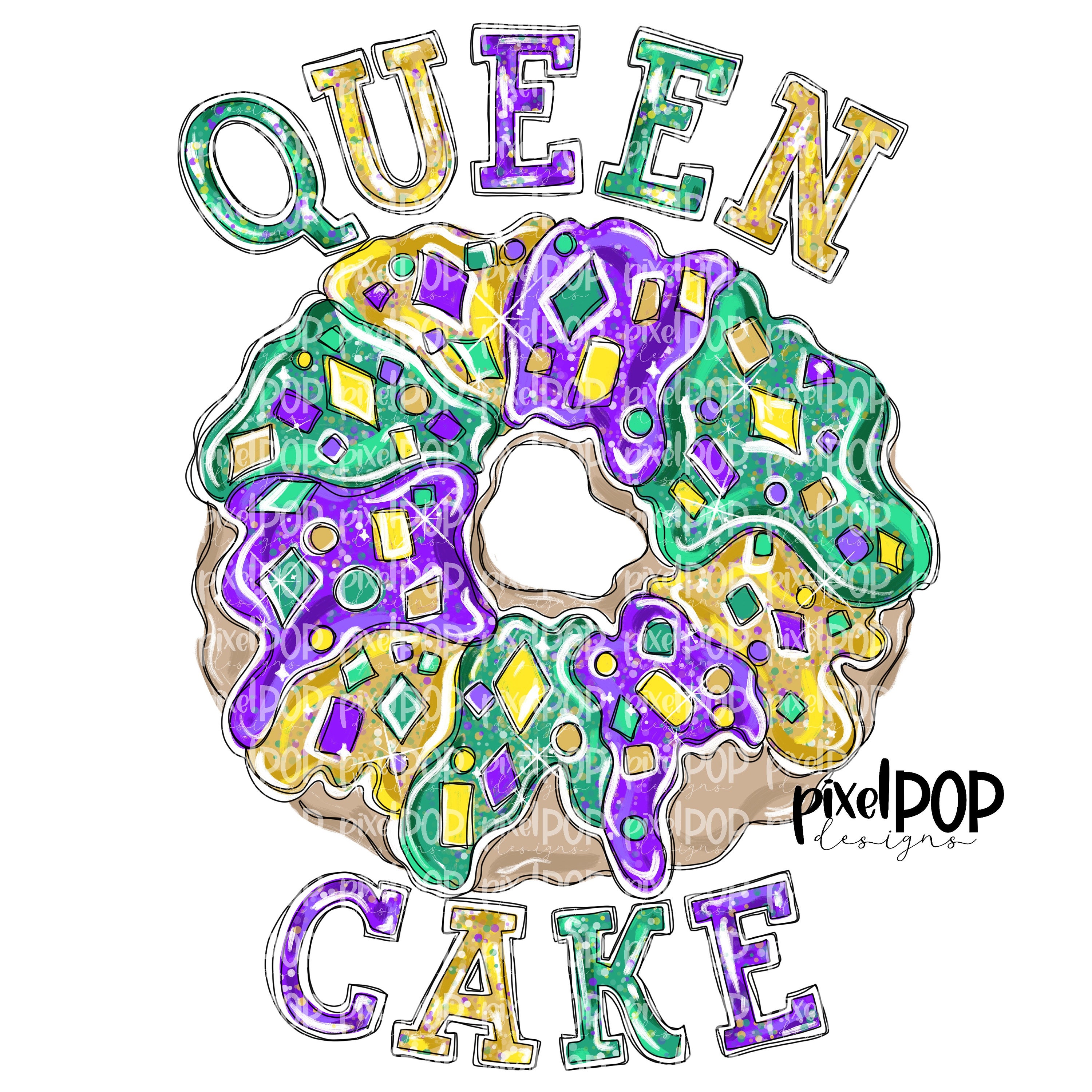 Queen Cake King Cake Mardi Gras PNG | New Orleans Art | Hand Painted ...