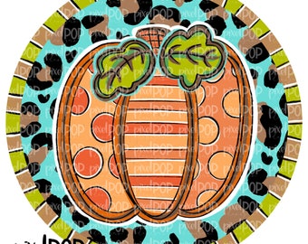 Calabaza naranja circular con estampado de leopardo PNG / Halloween digital / Sublimación de calabaza de Halloween PNG / Arte digital de calabaza / Calabaza