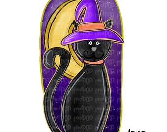 Black Cat Witch with Moon Halloween PNG | Cat PNG | Halloween Art | Sublimation Digital Art | Digital Download | Printable Art | Clip Art