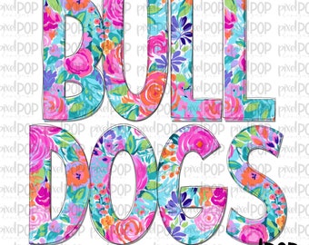 Bulldog bloementuin mascotte, png | Buldoggenkunst | Ontwerp teamgeest | Buldoggen illustraties | Digitale download | Afdrukbaar kunstwerk