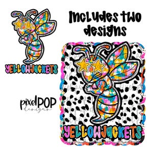 Graffiti Dotty Yellowjackets Hand Drawn Style PNG Designs | School Mascot Digital Design | Yellowjacket Sublimation DTF Screenprint Transfer