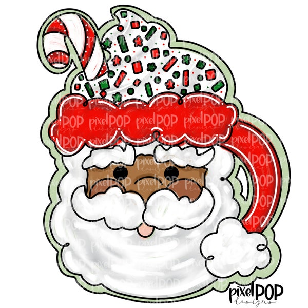 Santa Mug Dark Skin African American PNG | Christmas Art | Santa | Santa Brown Skin | Santa Claus | Christmas | Digital Design | Printable