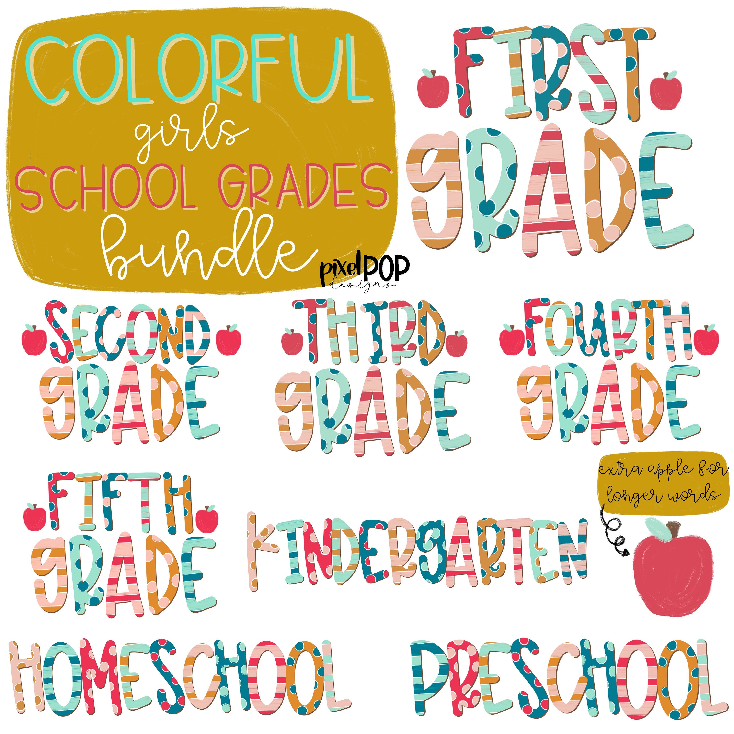 Colorful Girls Grades Bundle | School Design | Sublimation | Digital ...