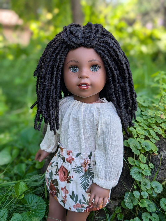 OOAK Custom American Girl Doll Kenna Black Hair Grey Decal Eyes Darkest Skin Tone Makena Mold