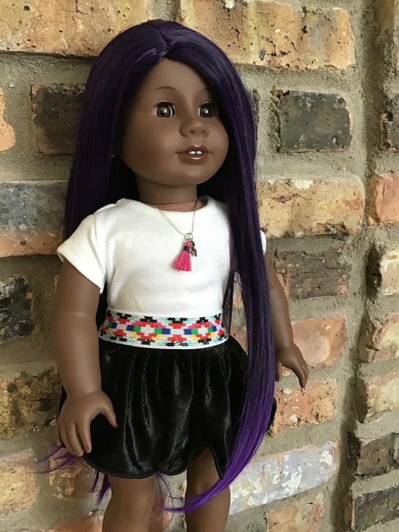 Lena Custom Ooak American Girl Doll Black Purple Ombre Hair Brown Eyes Addy Mold Dark Skin Tone