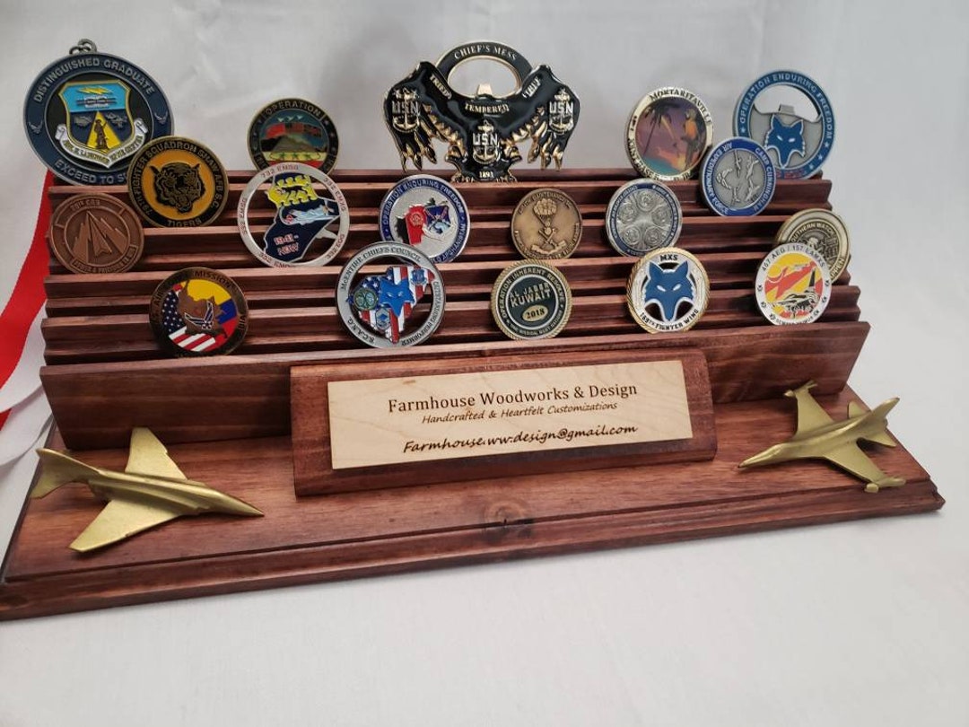 4 Row Challenge Coin Rack With Personalized Plate. Great Gift for ...