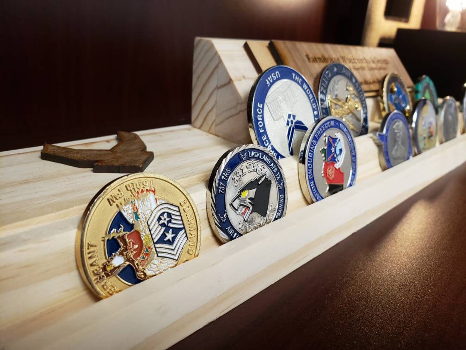 2 row Challenge coin rack with personalized plate. Great gift Etsy