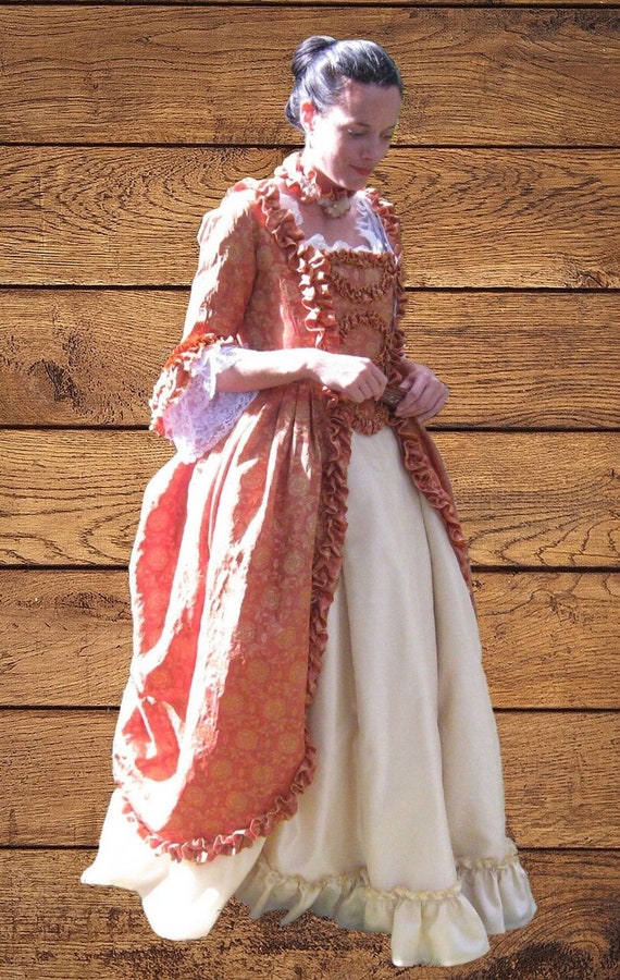 Robe à l'anglaise 18ème siècle en soie rose et or - Etsy France