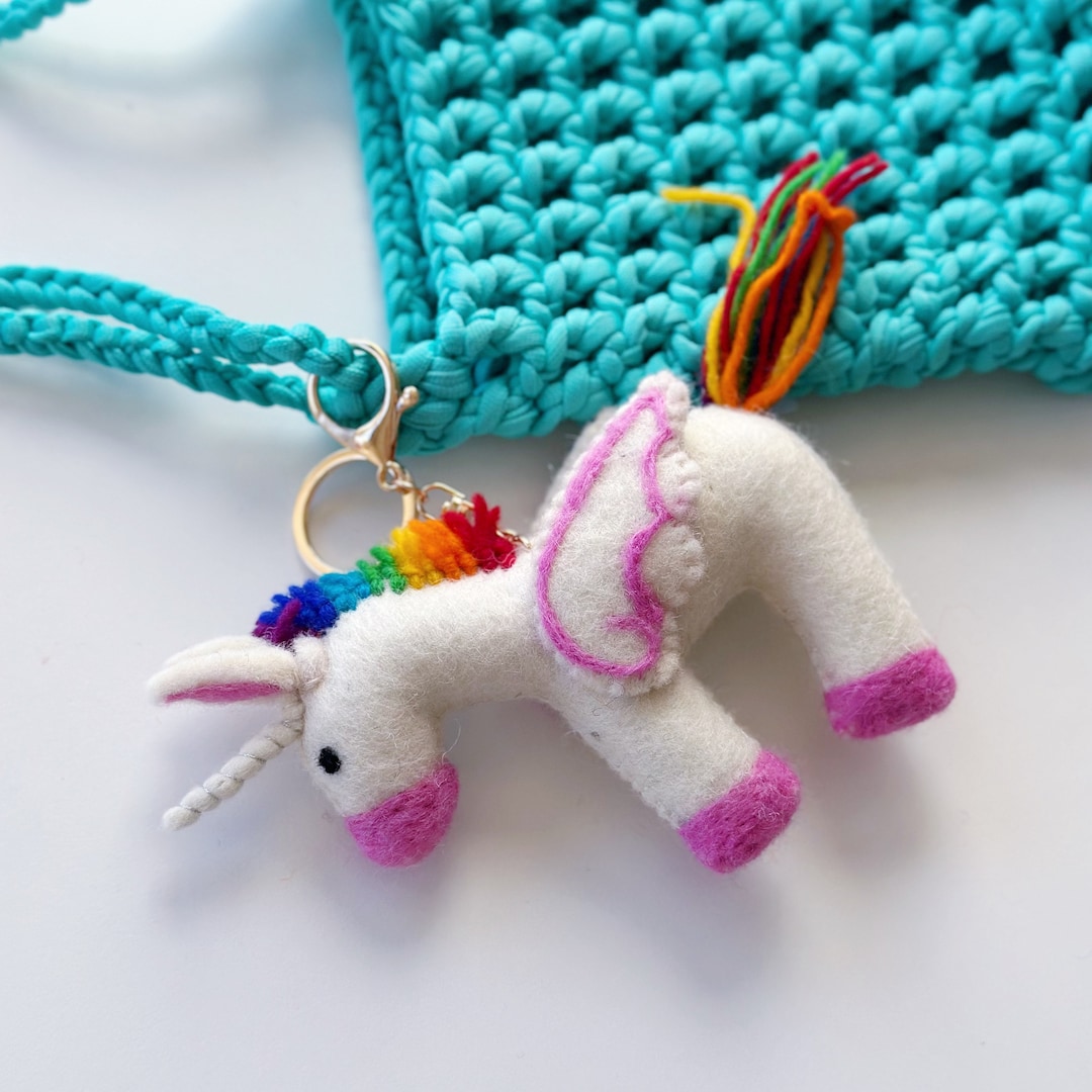Rainbow Unicorn Felt Keychain Unicorn Ornament Unicorn Etsy