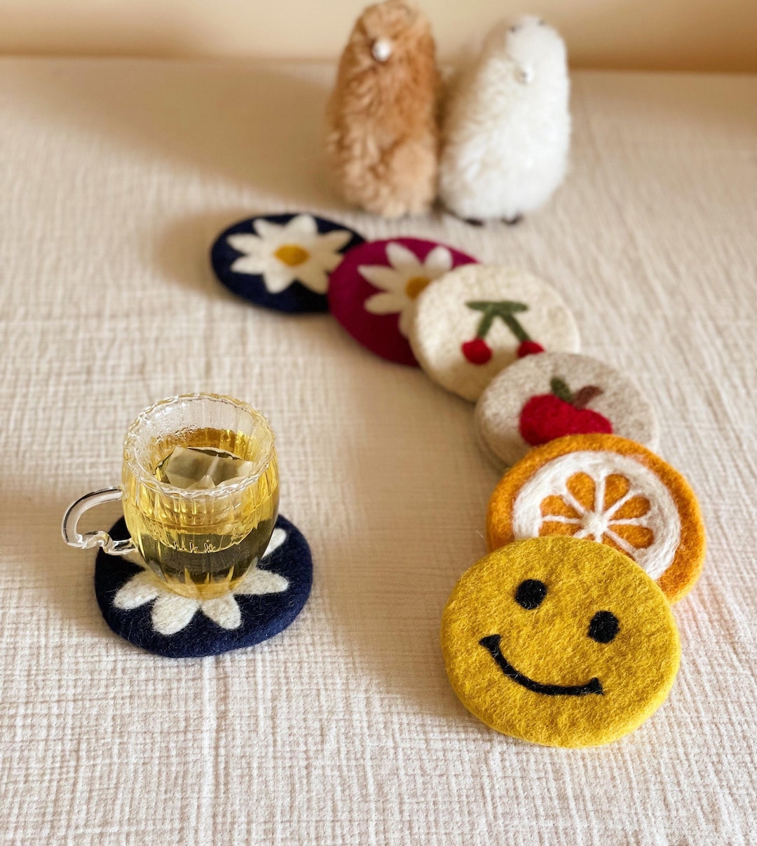 Wool Felt Coaster Drink Coaster Felted Coaster 100 Wool Handmade