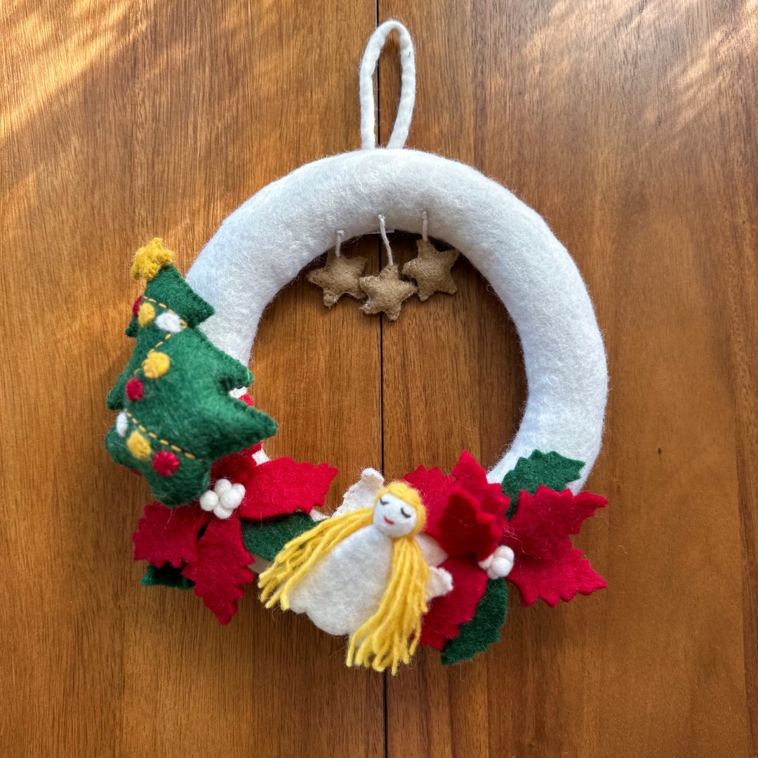 Angel Wool Felt Wreath Christmas Wreath poinsettia Wreath Felt Wreath