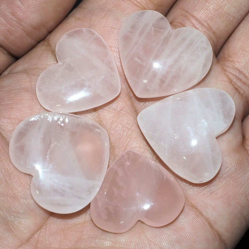 5 Pcs 26mm 29mm Natural Rose Quartz Heart Beautiful Pink Untreated Huge Gems