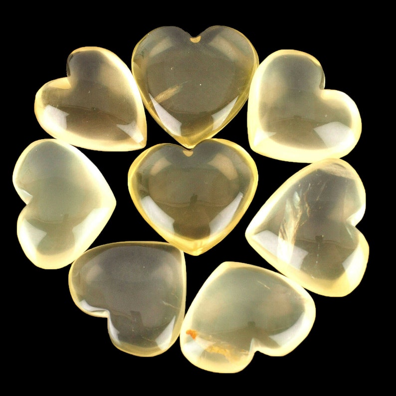 8 Pcs Natural Lemon Quartz Heart Beautiful Untreated Cabochon Gems 21mm 25mm