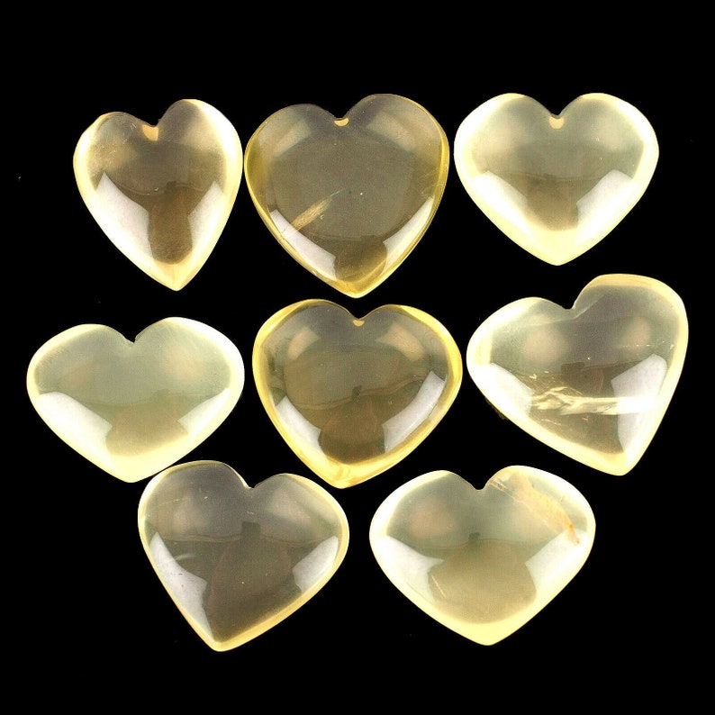 8 Pcs Natural Lemon Quartz Heart Beautiful Untreated Cabochon Gems 21mm 25mm