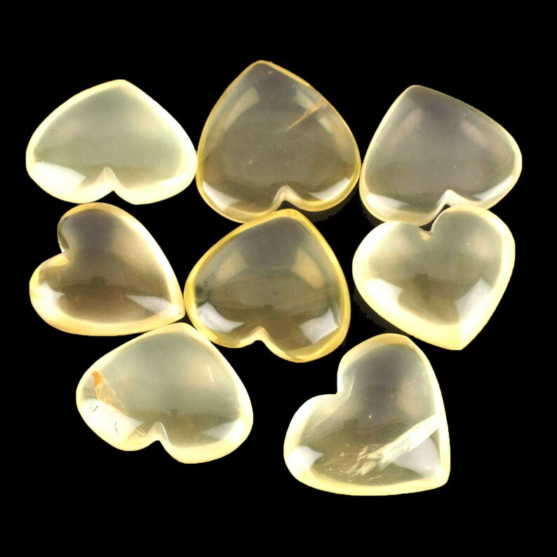 8 Pcs Natural Lemon Quartz Heart Beautiful Untreated Cabochon Gems 21mm 25mm