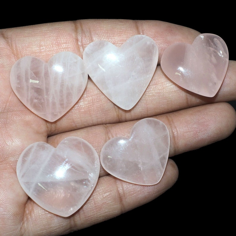 5 Pcs 26mm 29mm Natural Rose Quartz Heart Beautiful Pink Untreated Huge Gems