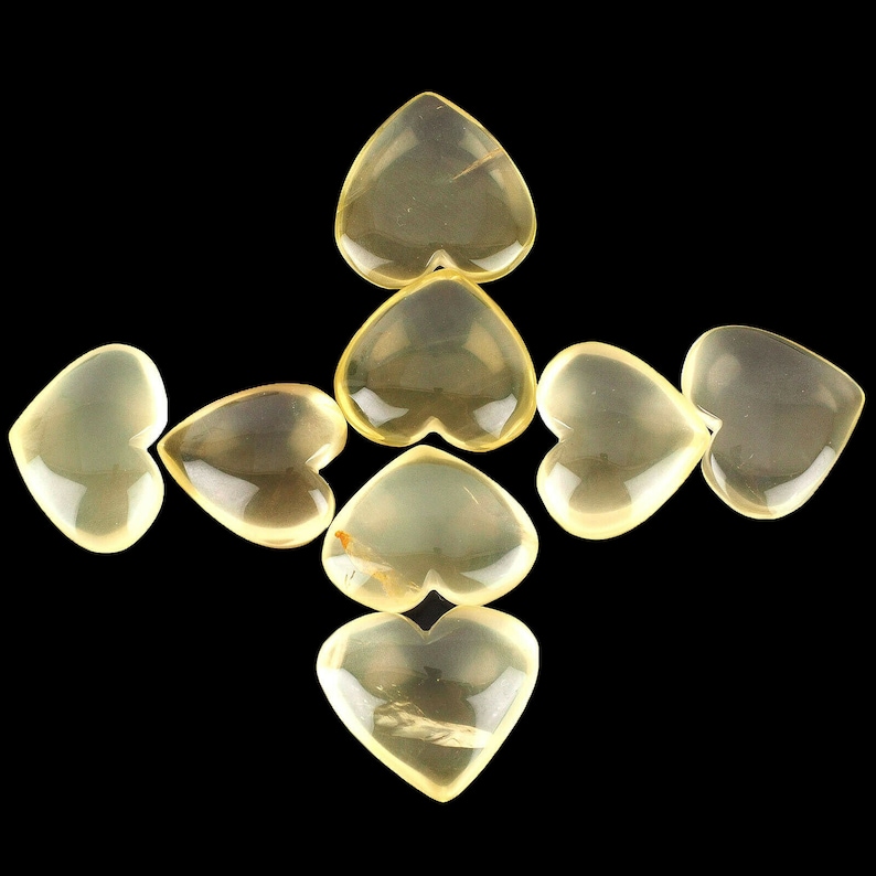 8 Pcs Natural Lemon Quartz Heart Beautiful Untreated Cabochon Gems 21mm 25mm