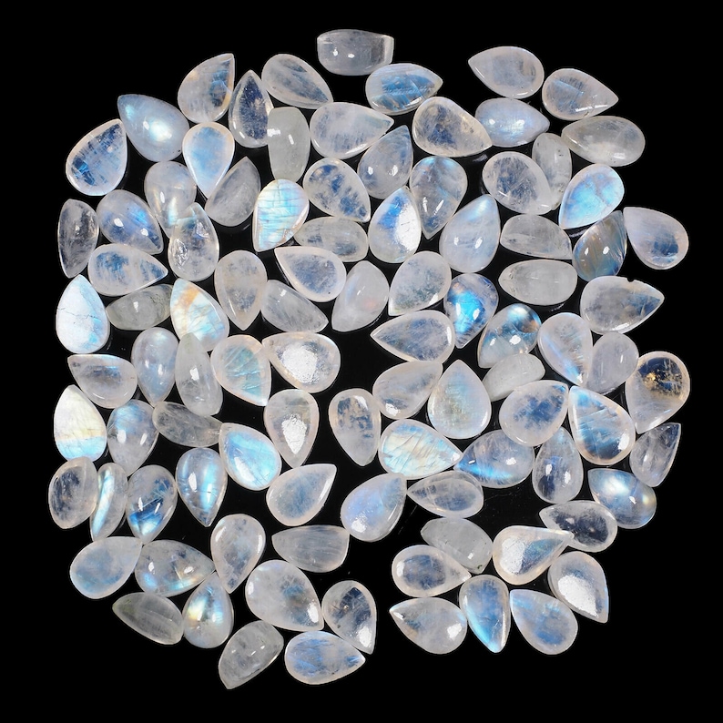 96 Pcs Natural White Rainbow Moonstone Untreated Top Quality Gems 11mm-13mm