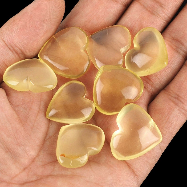 8 Pcs Natural Lemon Quartz Heart Beautiful Untreated Cabochon Gems 21mm 25mm